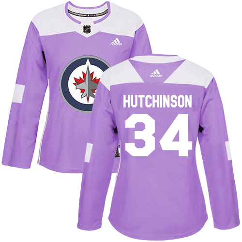 Adidas Jets #34 Michael Hutchinson Purple Authentic Fights Cancer Women's Stitched NHL Jersey